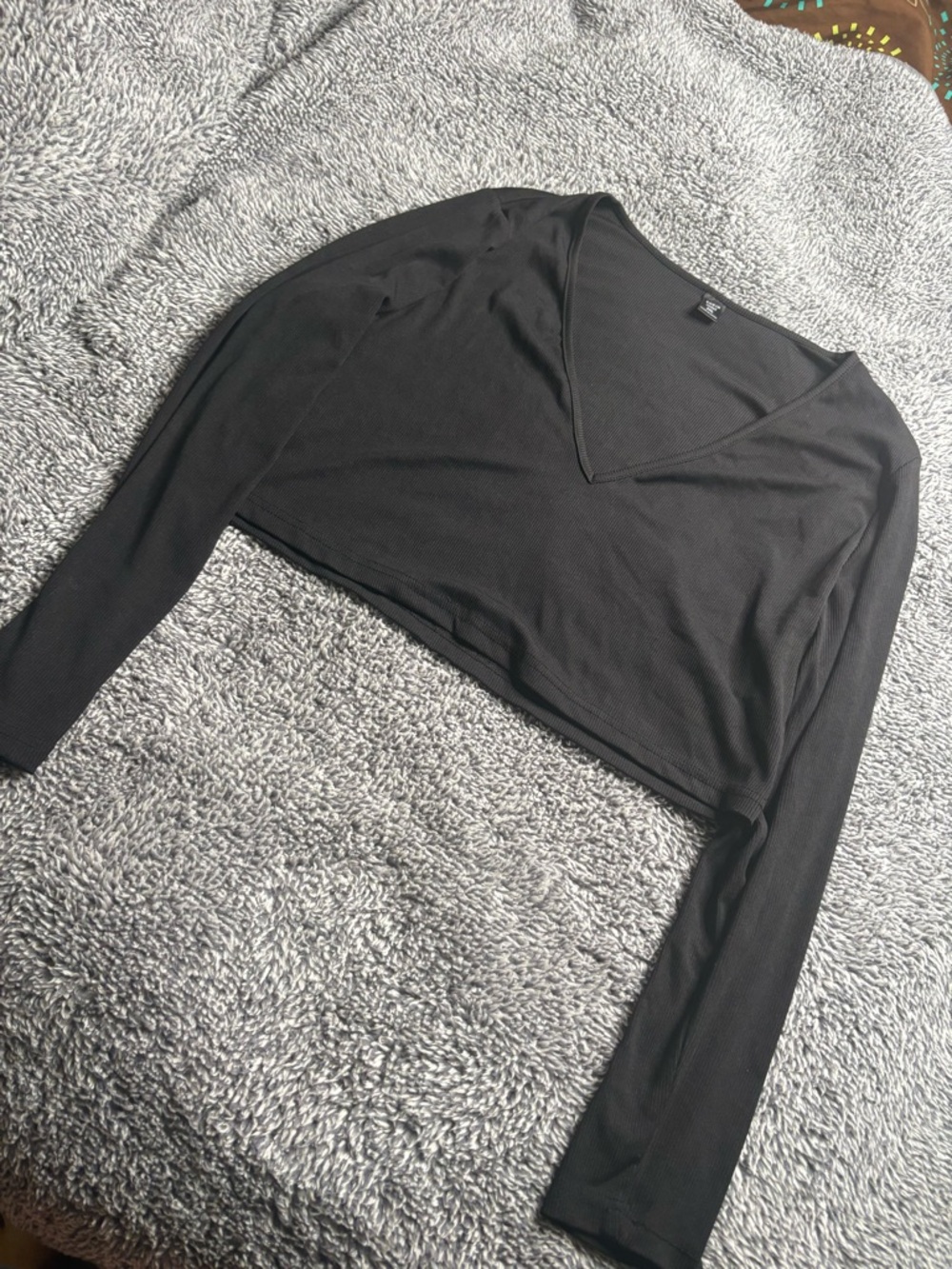 Black V-Neck Long Sleeve Crop Top